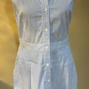 Theory Blue and White Striped Midi Shirt Dress